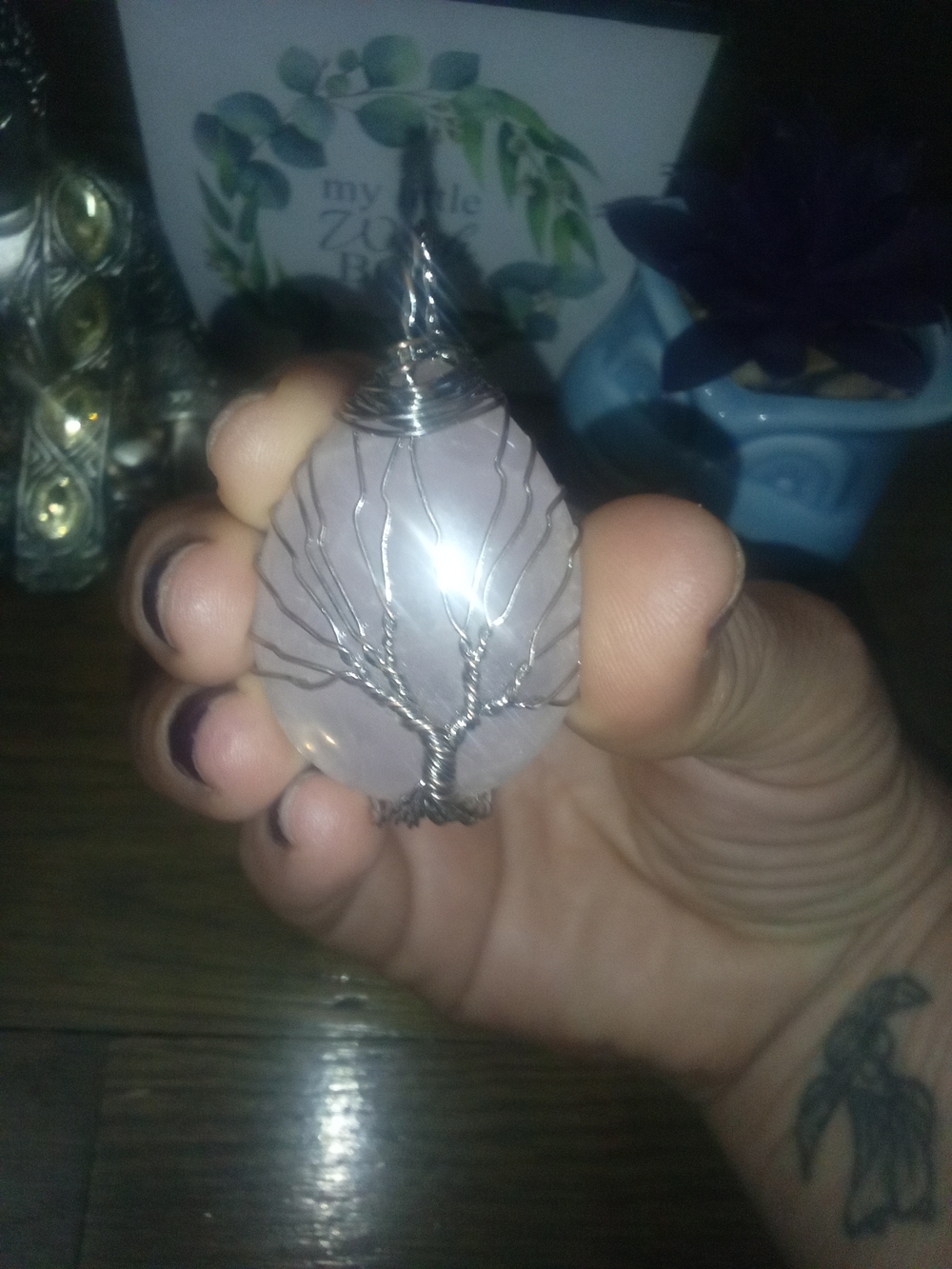 Handcrafted Wire Wrapped Rose Quartz Tree of Life Pendant
